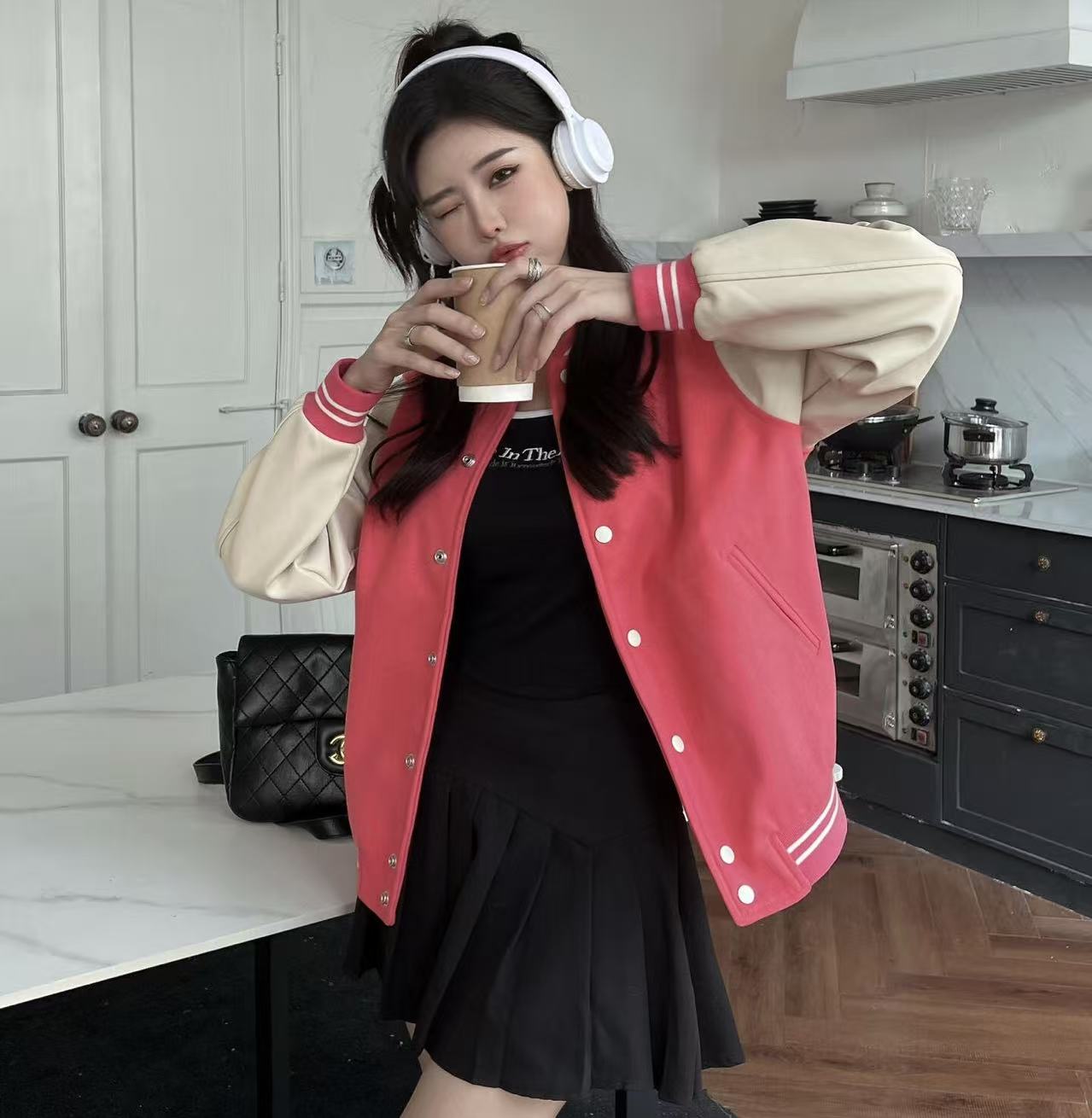 雙十一重磅福利款-Celine 拼接後背字母棒球外套 精品 時尚