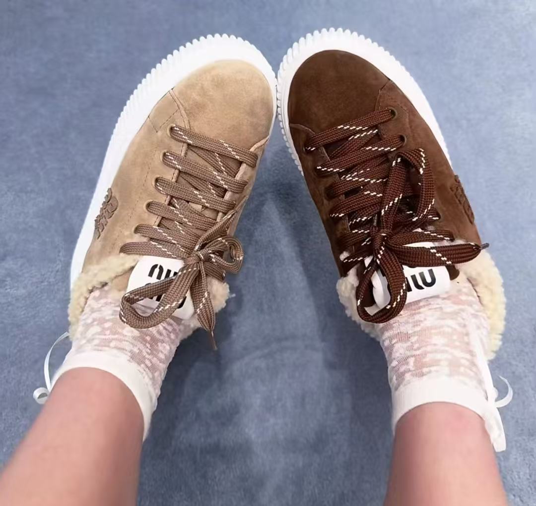 MIU MIU 麂皮羊羔毛厚底餅乾鞋 高仿 精品