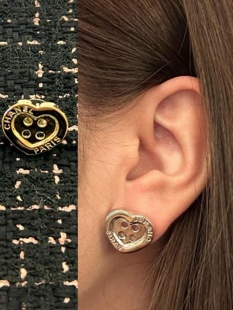 Chanel 25p白愛心耳釘 精品 超A