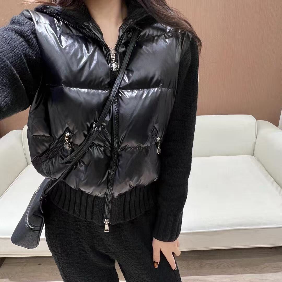  Moncler  翻領羊毛針織拼接羽絨外套 精品 精工