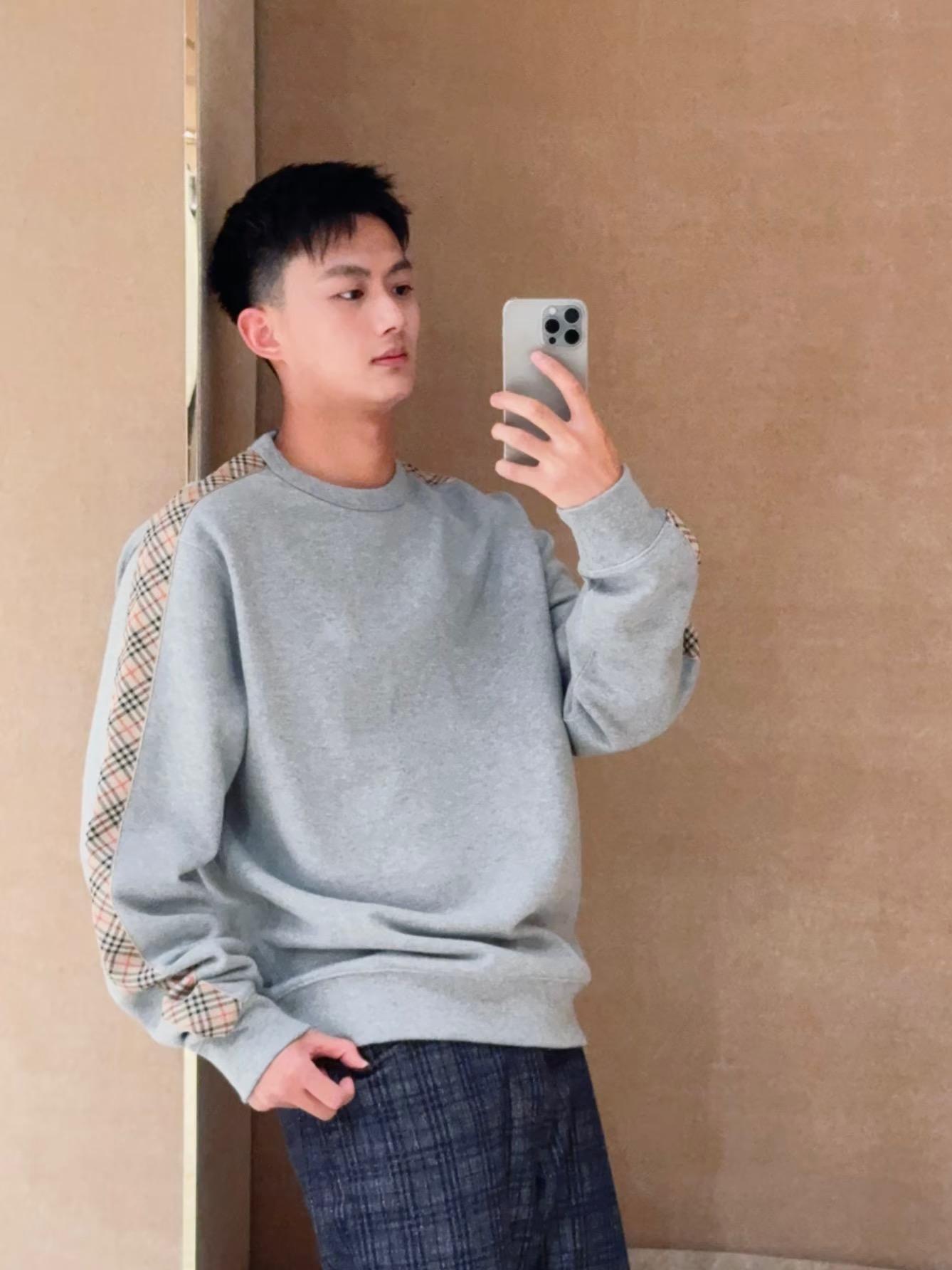 Burberry 側邊格紋裝飾棉質圓領衛衣 精品 高仿