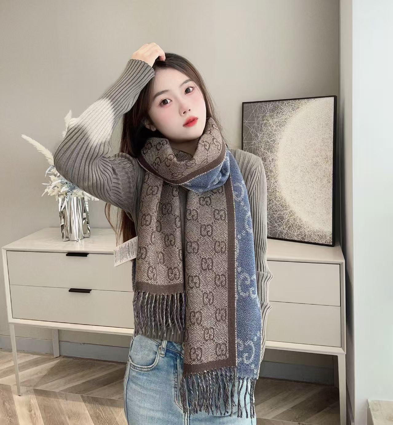 雙十一重磅特惠福利- Gucci雙G老花雙面圍巾 精工 精品