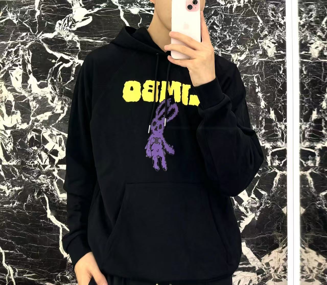 秋冬重磅特惠福利-Celine 塗鴉兔子圖案連帽衛衣 精品 時尚