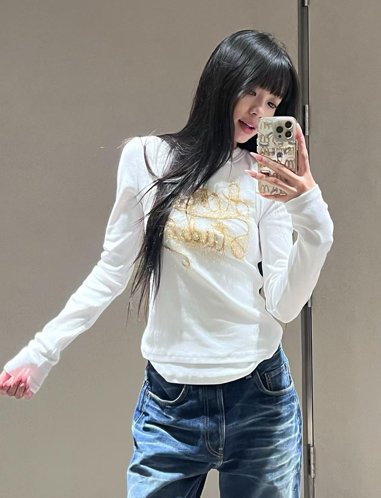 2025秋冬 Acne 刺繡假兩件長袖 精品 時尚