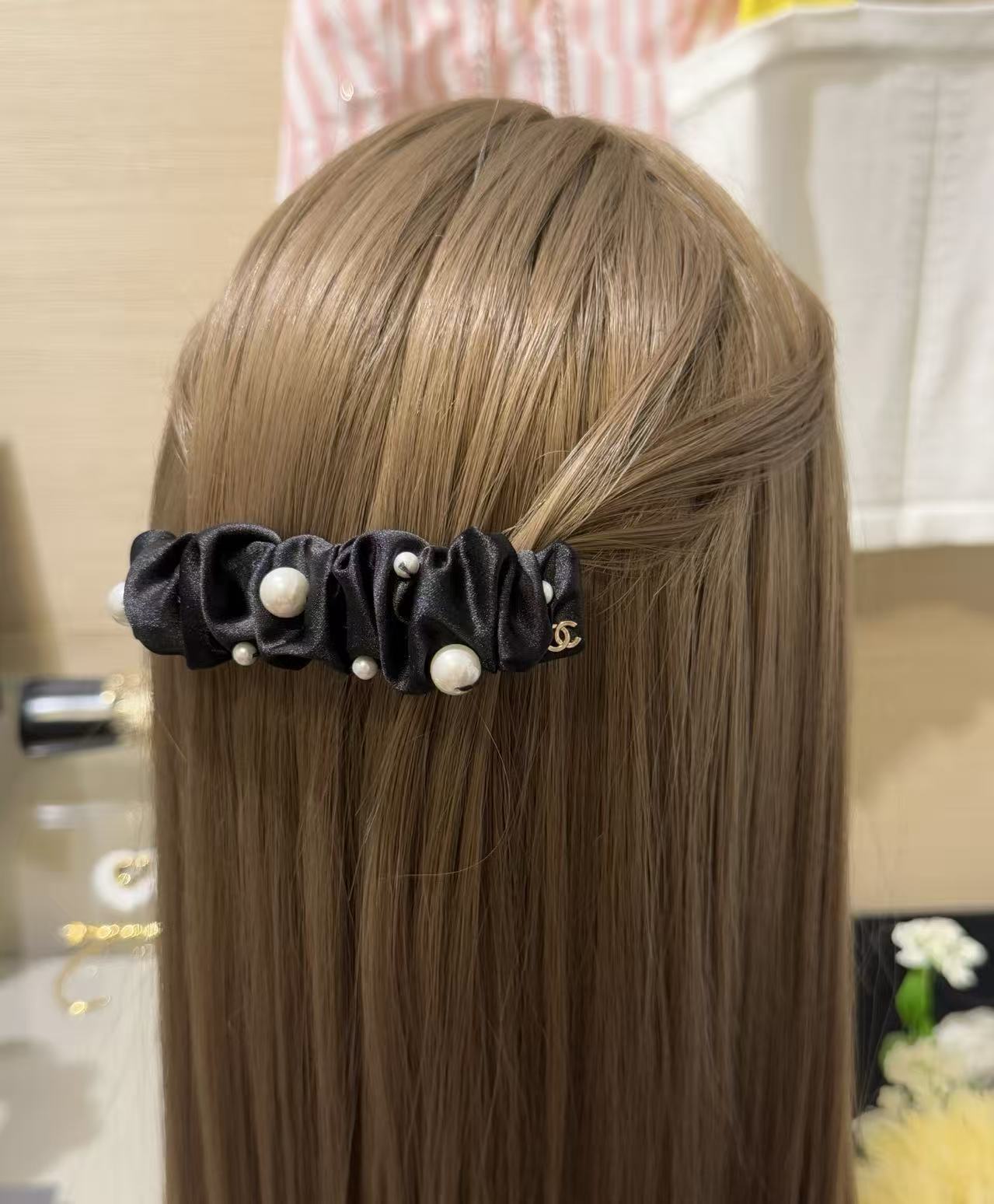 Chanel 大小珍珠緞帶彈簧夾/一字夾 精品 精工