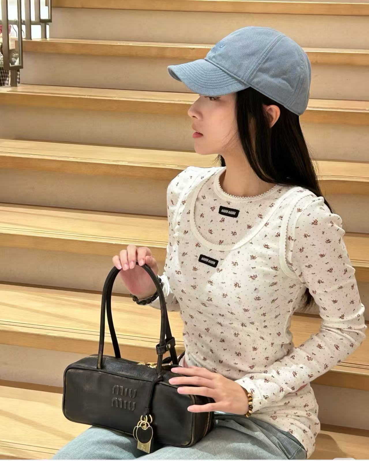 MIU MIU 徽標精品碎花長袖