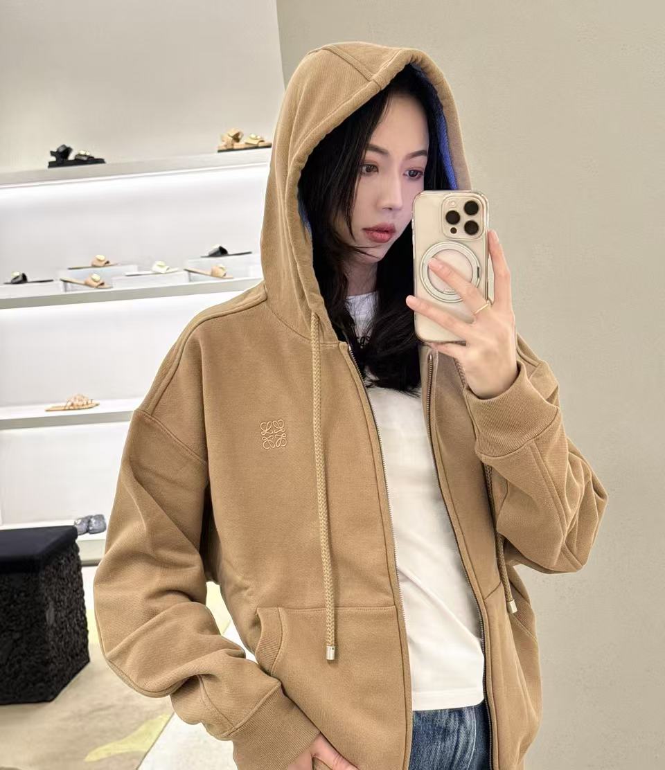 雙十一重磅特惠福利- Loewe 棕色拉鍊連帽衛衣 精工 精品