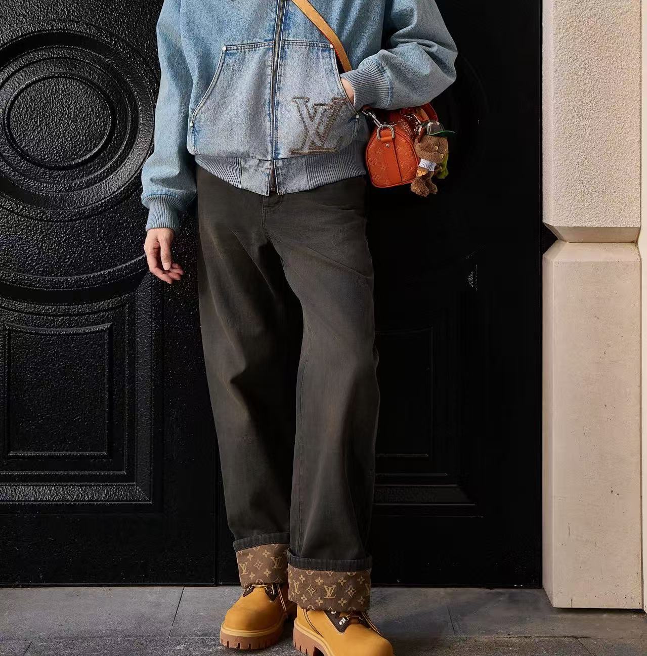 Louis Vuitton Monogram提花翻邊精品牛仔褲