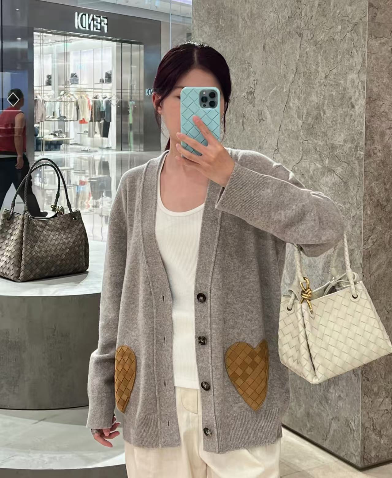 Bottega Veneta 真皮口袋羊毛針織開衫 高仿 1:1