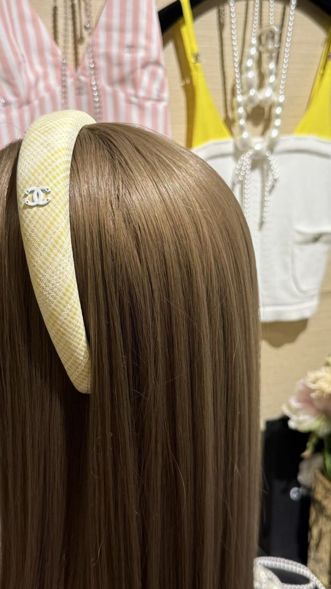 Chanel 布藝蕾絲格紋發箍 精品 時尚