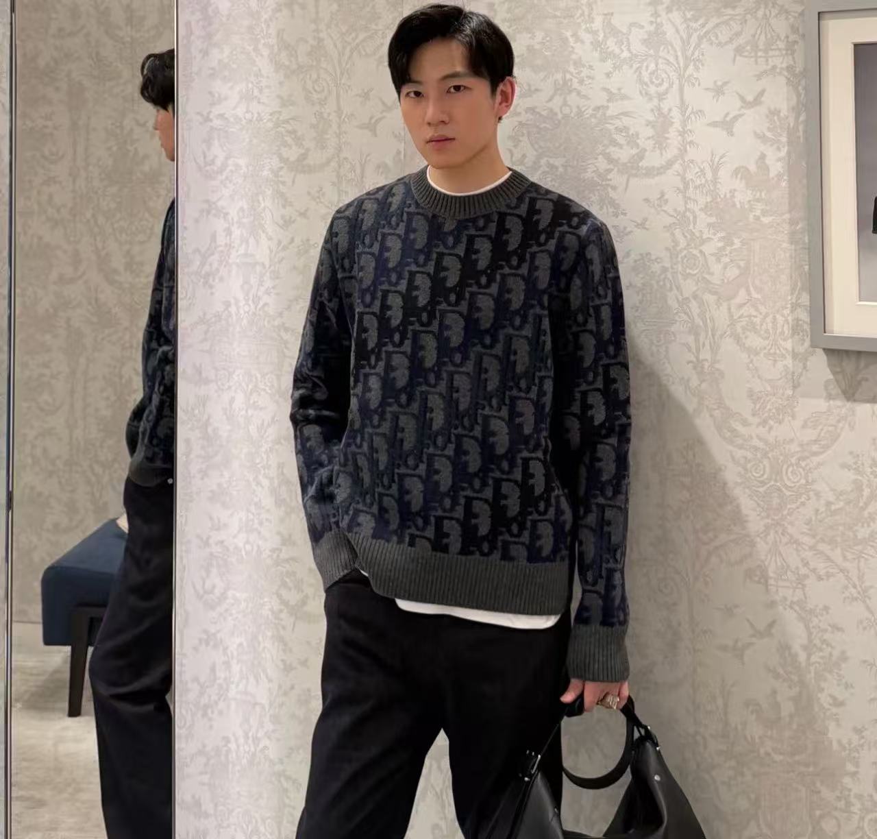 Dior Oblique滿印提花毛衣(灰色) 高仿 精工