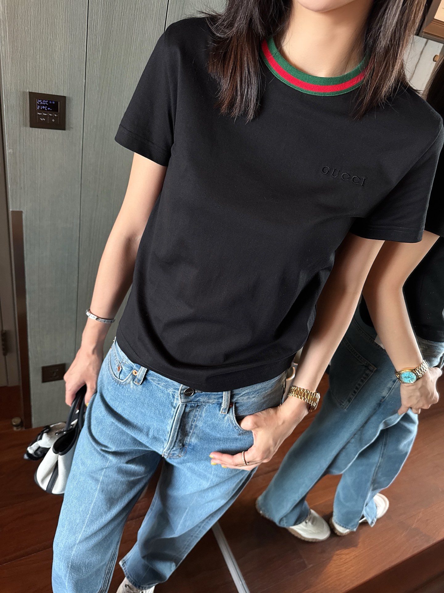 Gucci   經典拼色羅紋短袖 精品 高仿