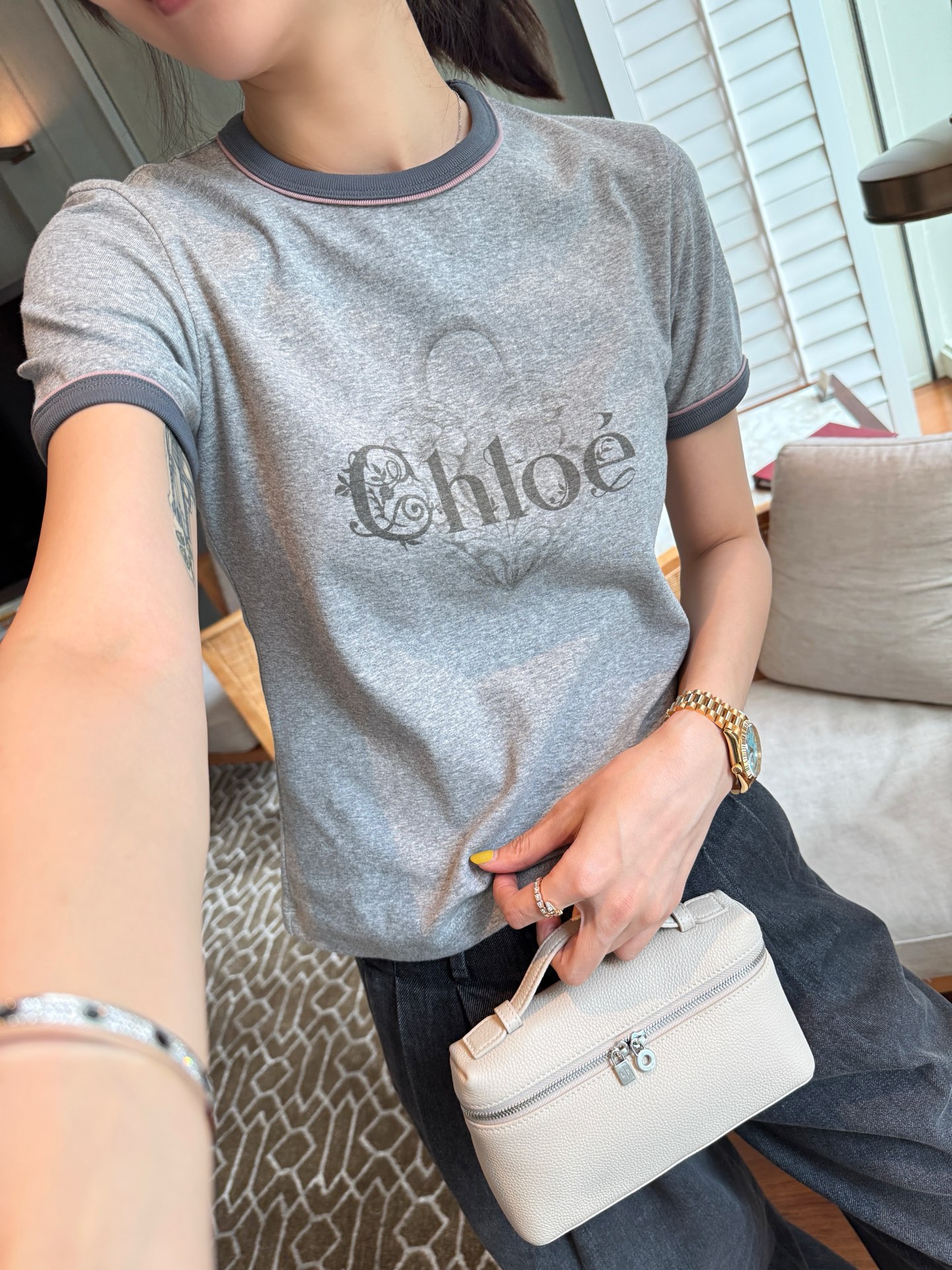 Chloe  撞色羅紋印花短袖  精品 高仿