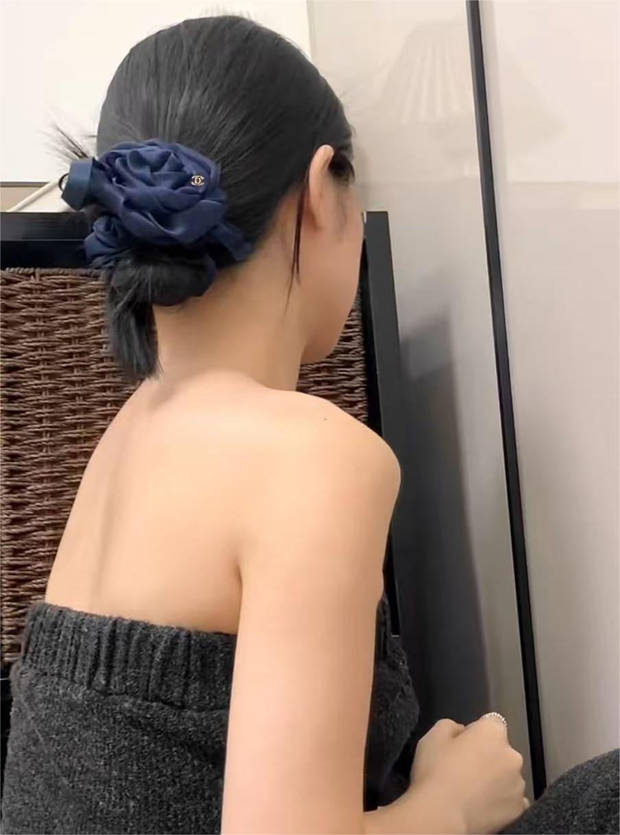 Chanel 緞面網紗山茶花蝴蝶結髮圈 精品 高仿