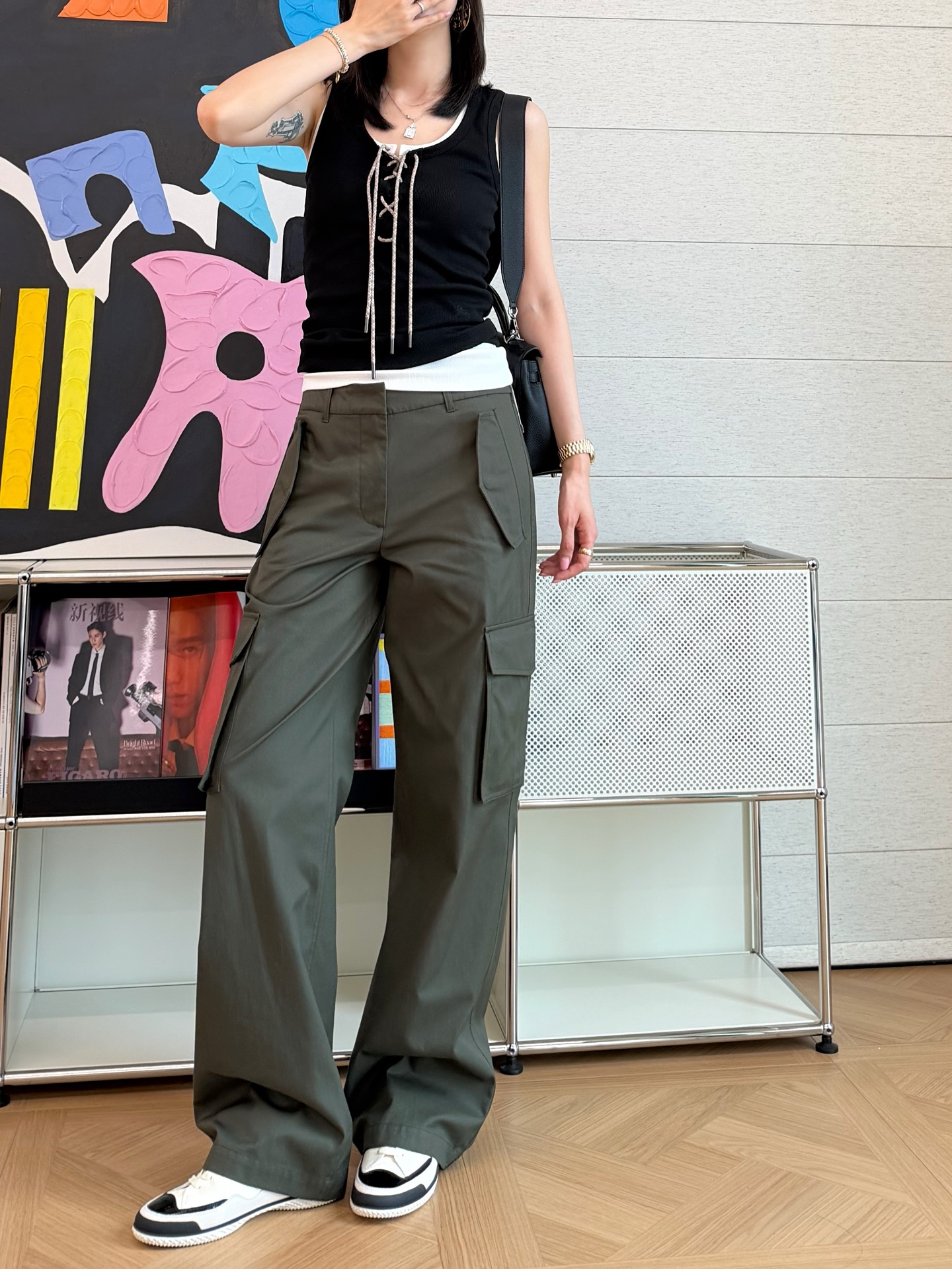 Burberry 橄欖綠奢侈品工裝寬褲