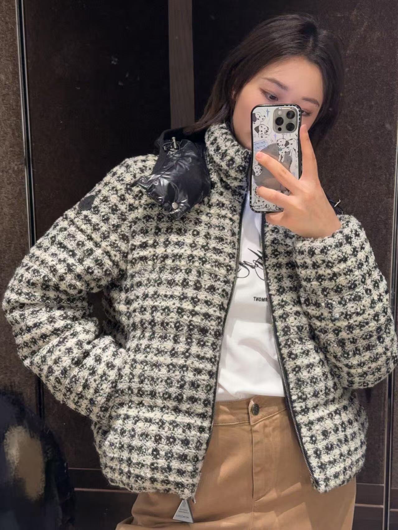 Moncler 絲線格紋小香編織復刻羽絨服