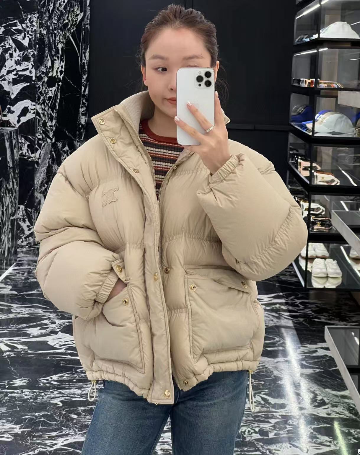 Celine 撞色針織領奢侈品羽绒外套