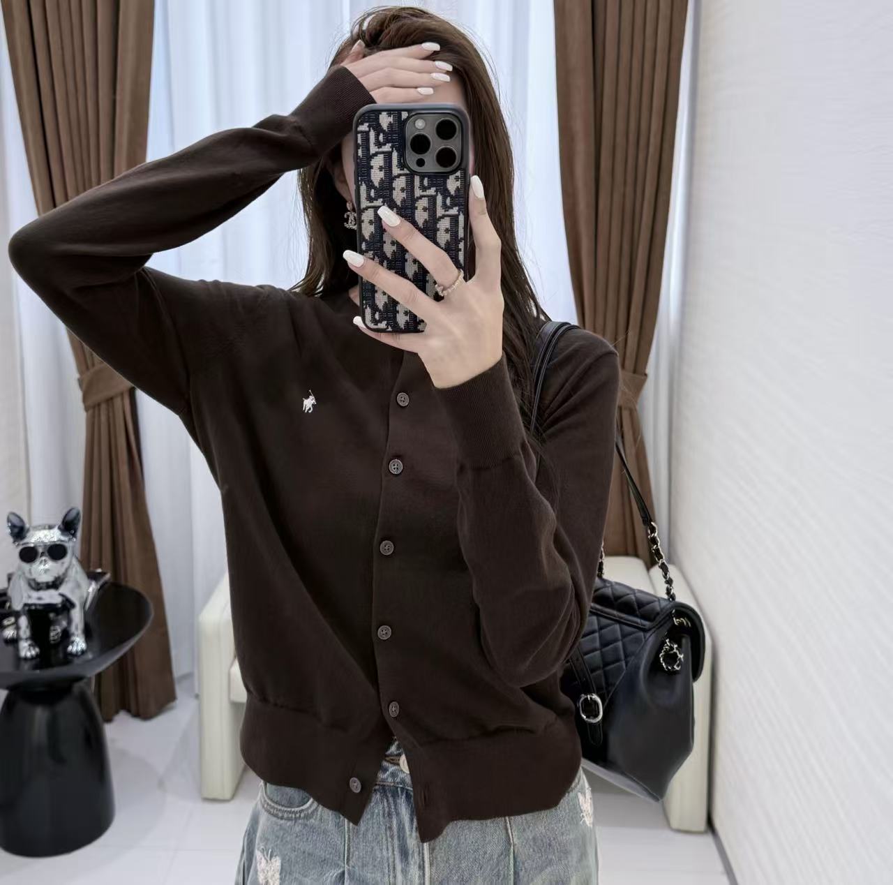 Ralph Lauren  小馬刺繡圓領針織開衫 精品 高仿