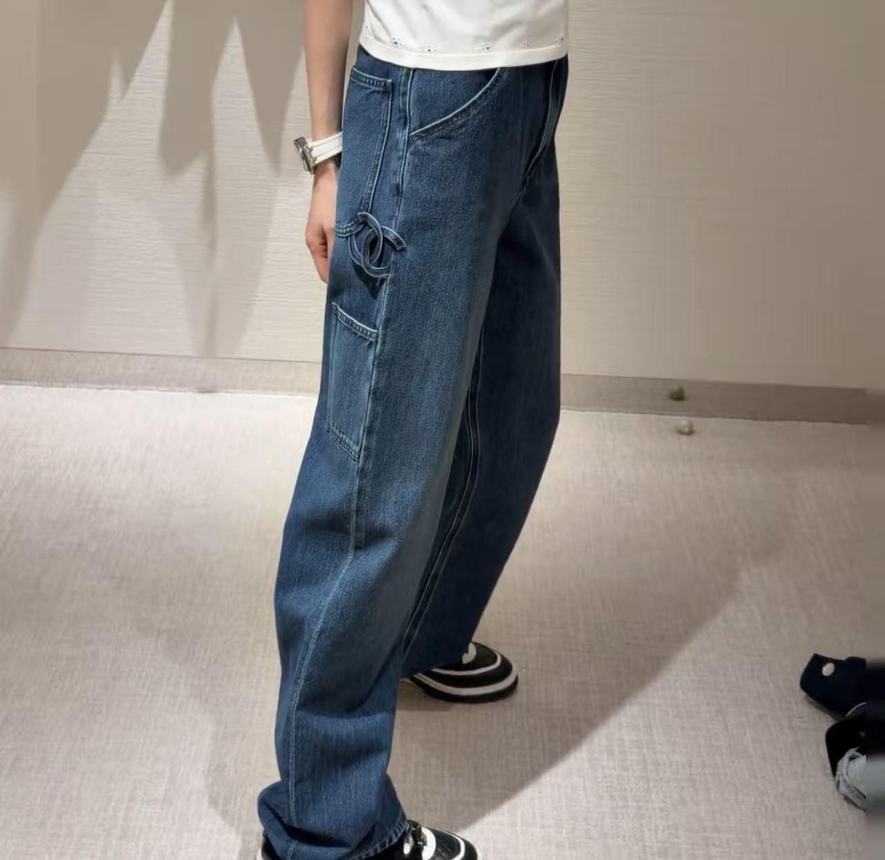 Chanel   雙C標誌工裝闊腿牛仔褲 精工 A貨