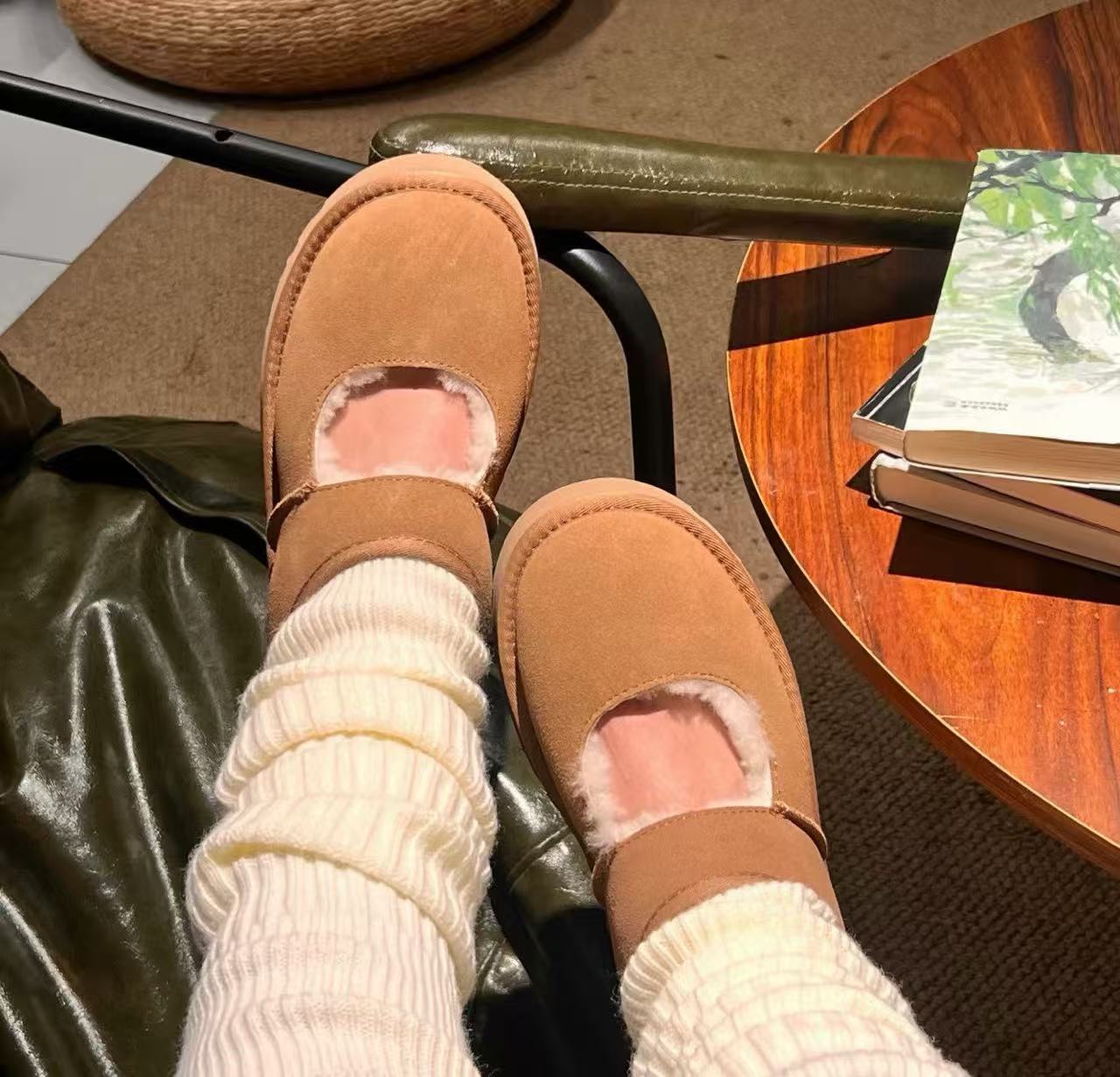 UGG家 原廠皮 皮毛一體瑪麗珍鞋