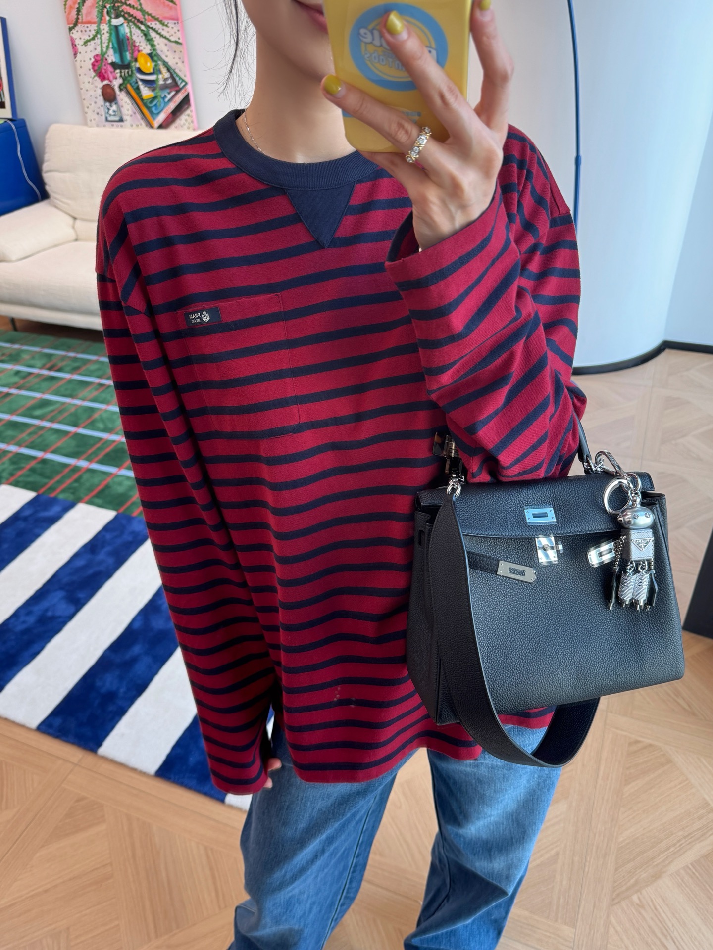 Prada 徽標紅藍條紋長袖 精品 1:1