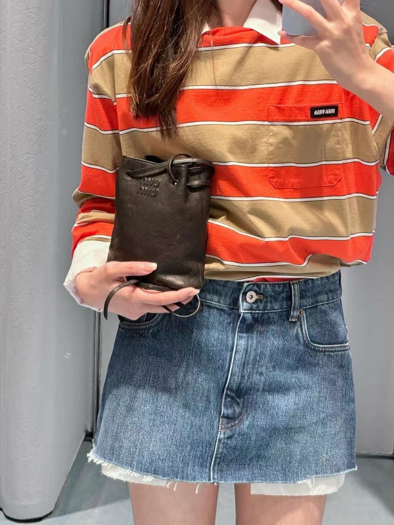 雙十一重磅特惠福利- MIU MIU 橙棕撞色條紋長袖精品