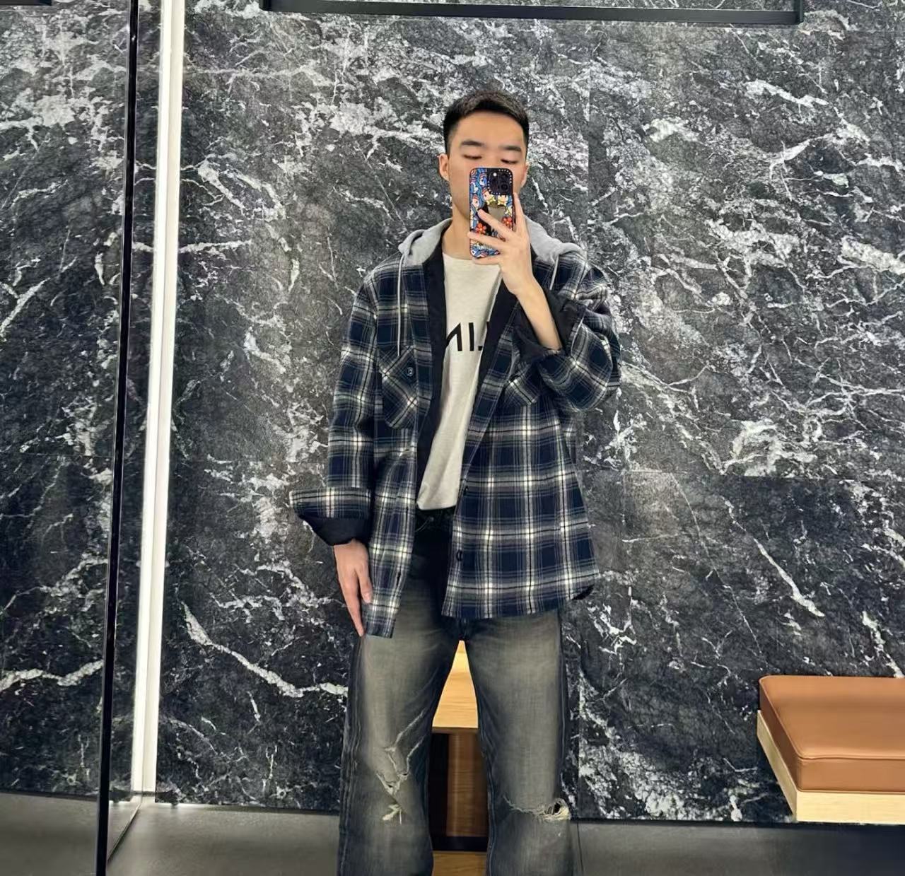 Celine 格紋羊絨連帽外套 精品 高仿