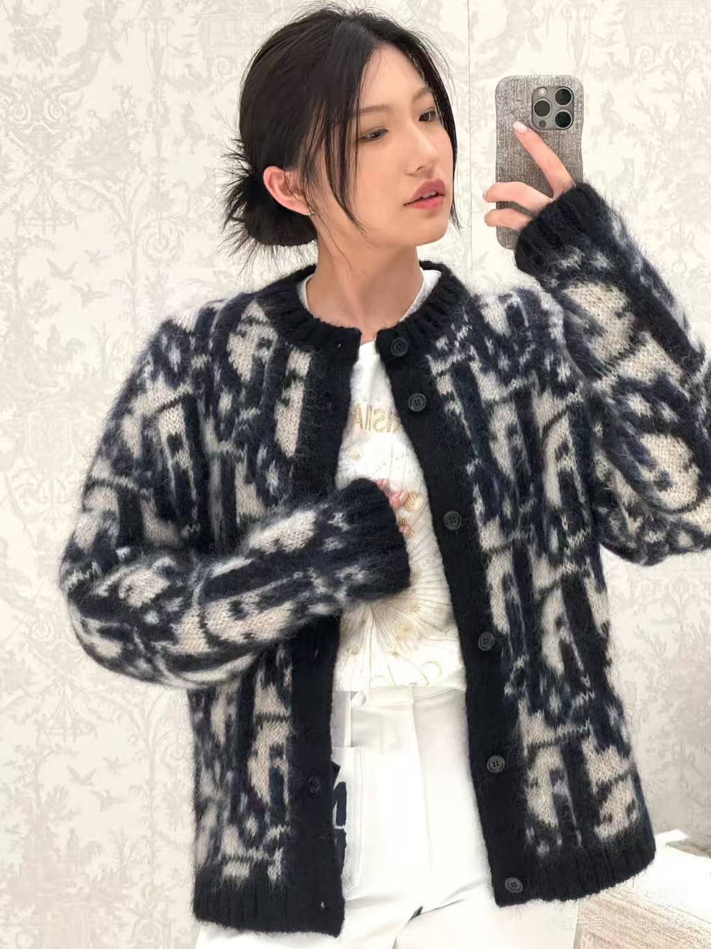  Dior   Oblique 馬海毛滿版老花針織開衫 精品, 時尚