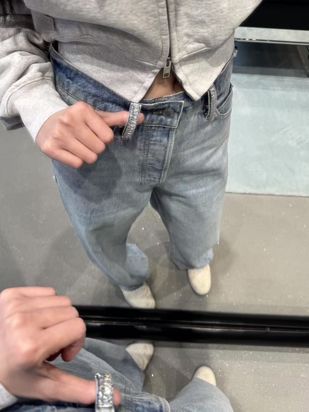 Alexander Wang 水鑽鏈條闊腿牛仔褲 精品 高仿 - 1