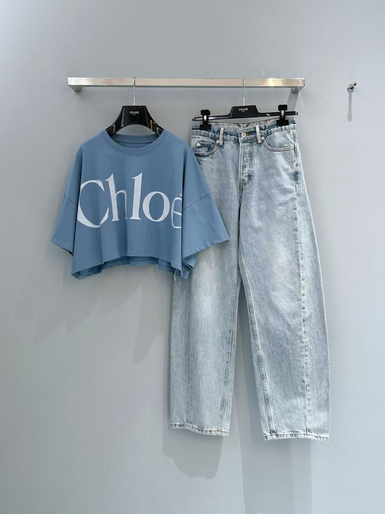 Alexander Wang 水鑽鏈條闊腿牛仔褲 精品 高仿 - 4