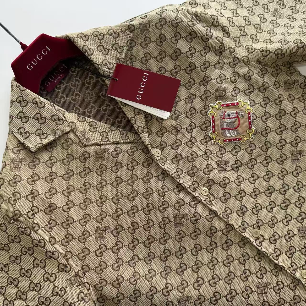 Gucci 雙G滿印短袖襯衫 高仿 精工 - 4