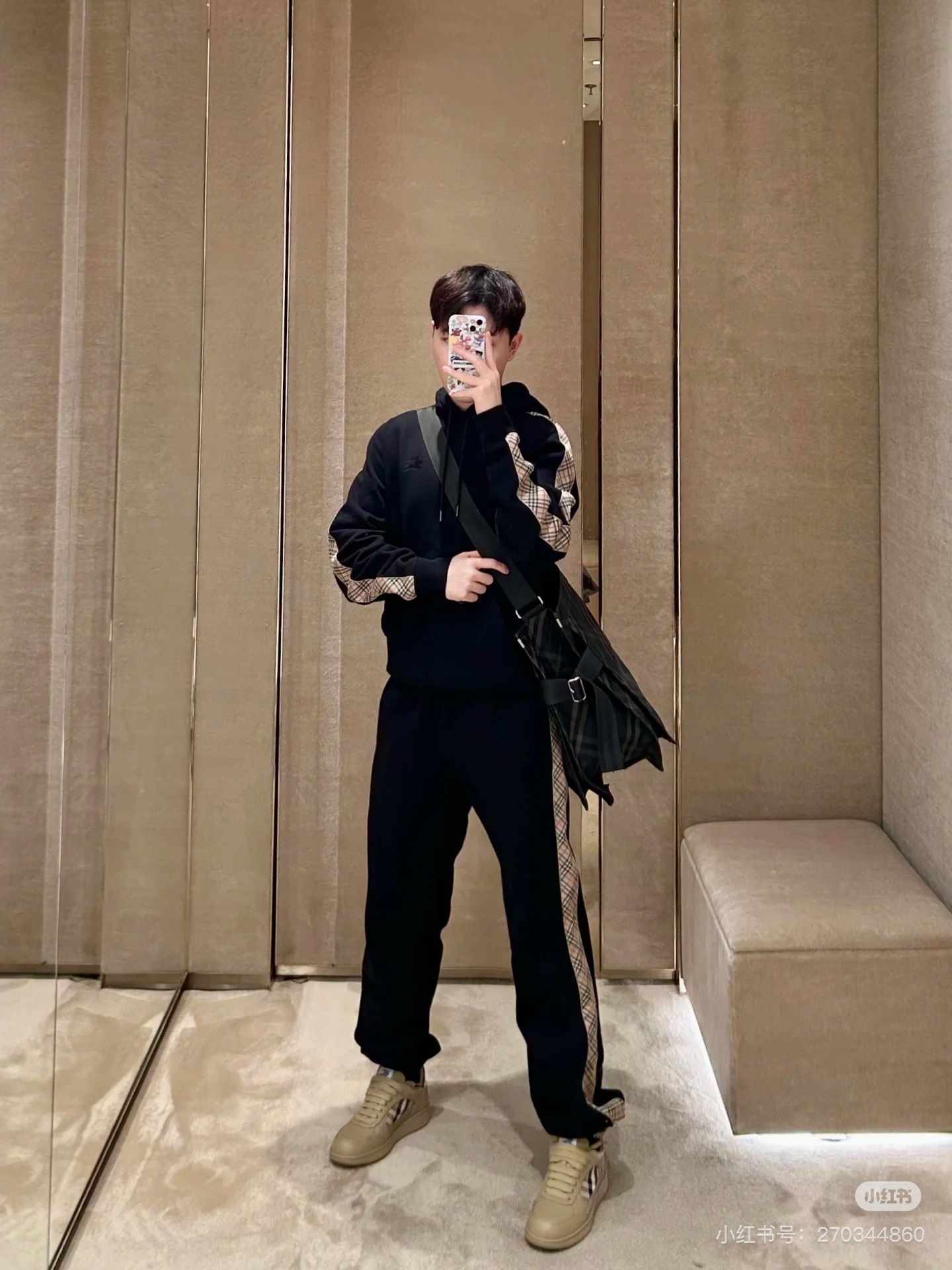 Burberry 側邊格紋裝飾棉質連帽衛衣 精品復刻 - 2