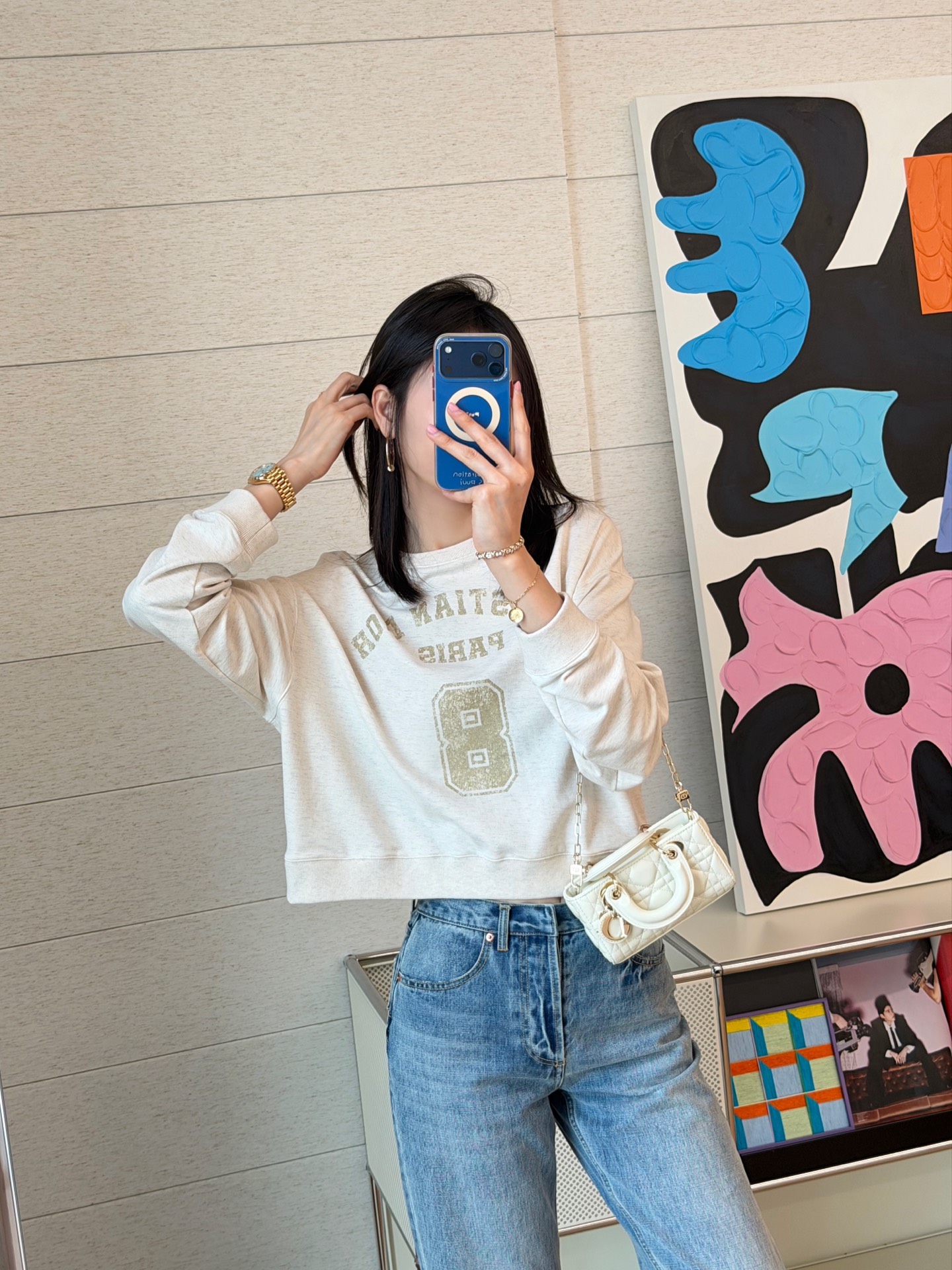 Dior 燕麥色短版衛衣 精品 精工 - 1