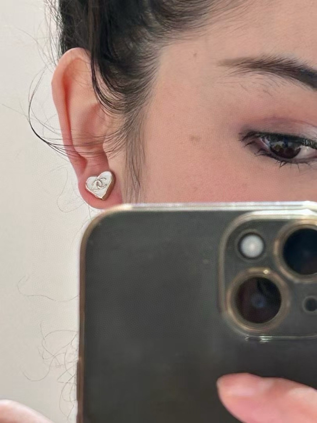 Chanel 25p白愛心耳釘 精品 超A - 1