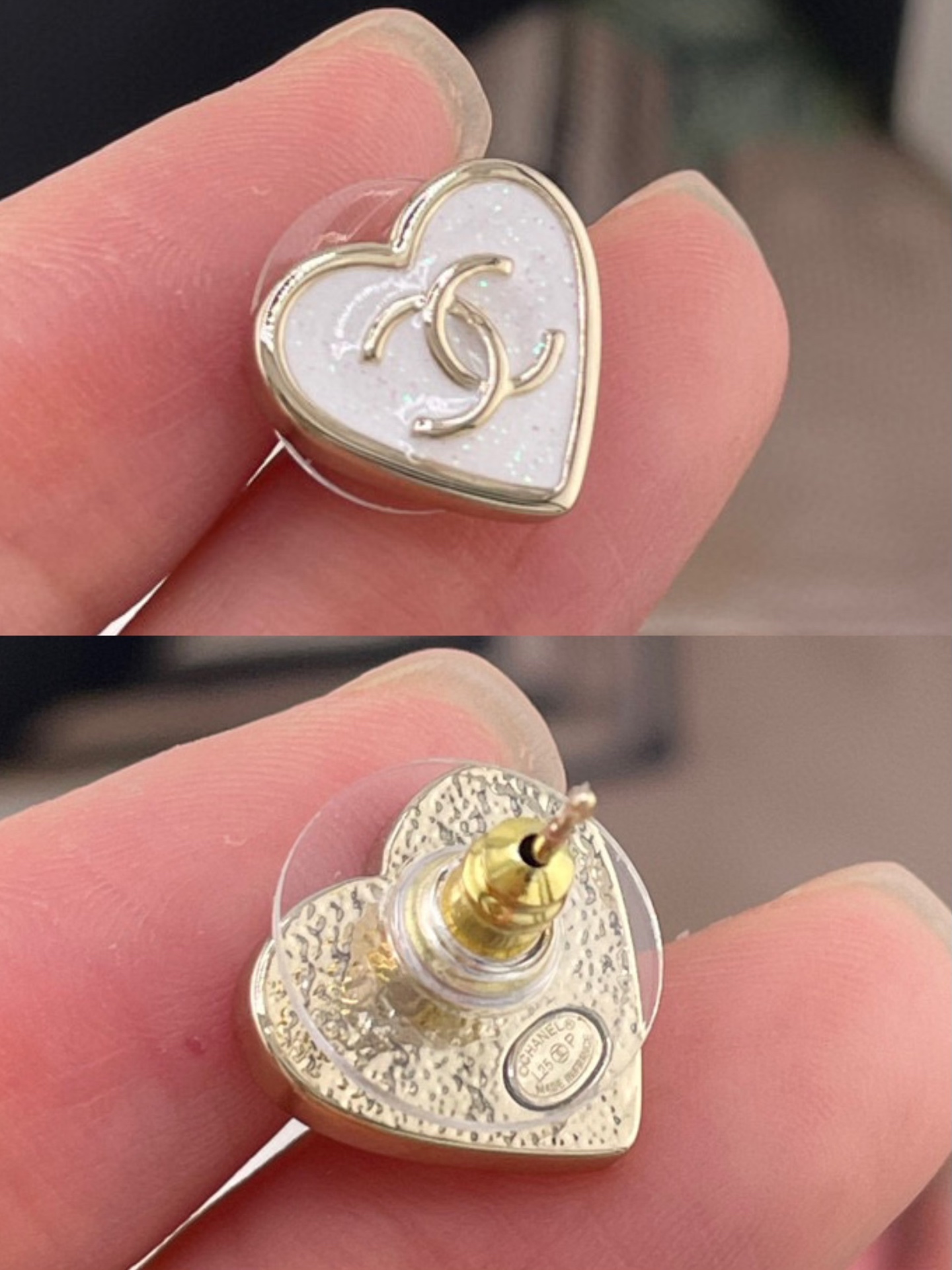 Chanel 25p白愛心耳釘 精品 超A - 6