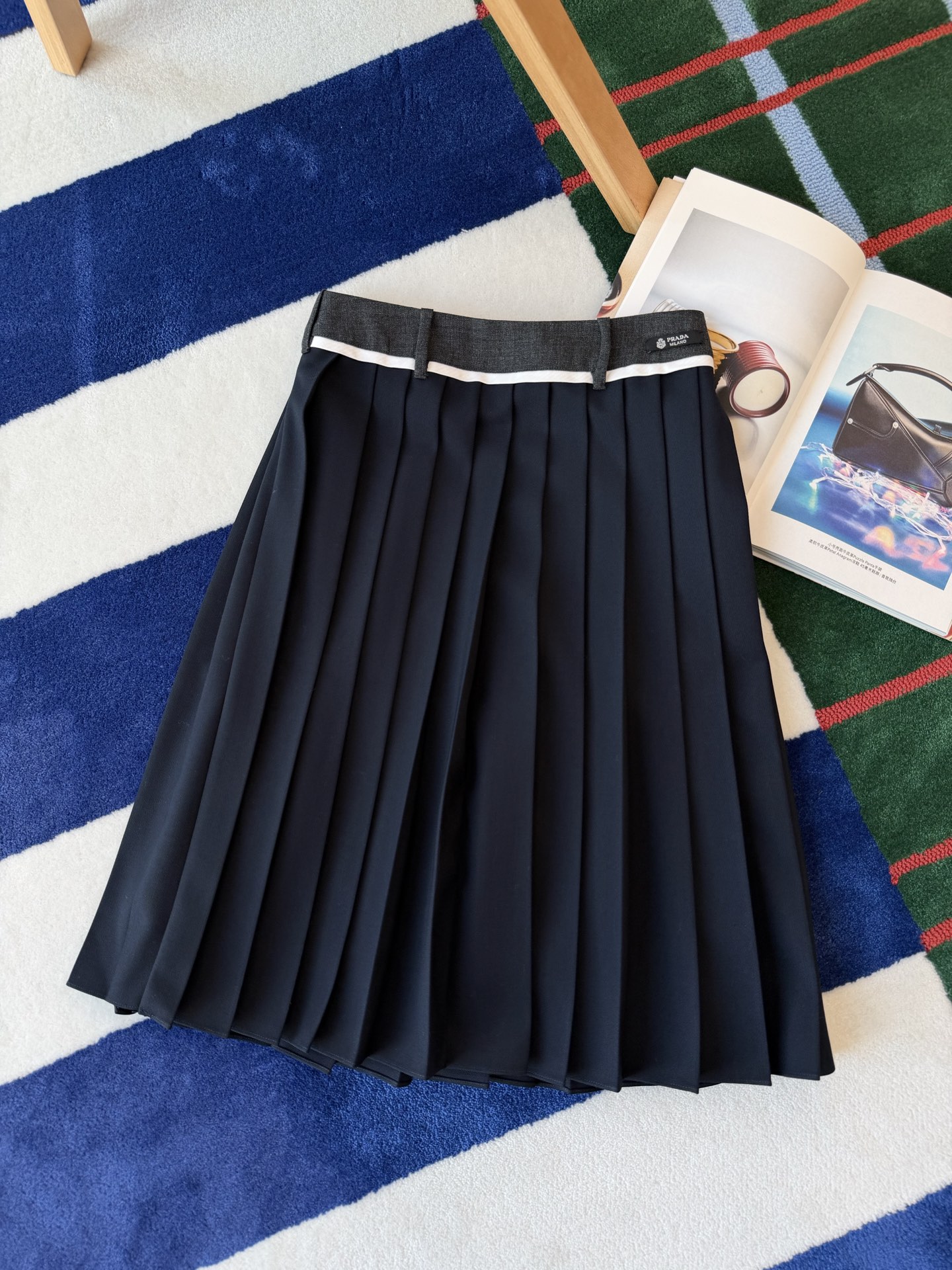 Prada   藏青色中長款百褶裙 精品 精工 - 14